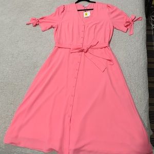 Womens Pink Button Up Midi Dress XL